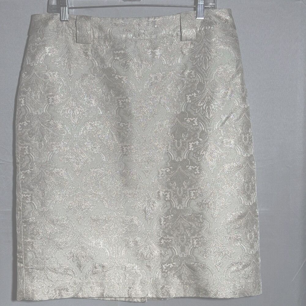 NWT Ann Taylor Skirt Womens 14 Ivory Gold Metallic Brocade Pencil Midi Party